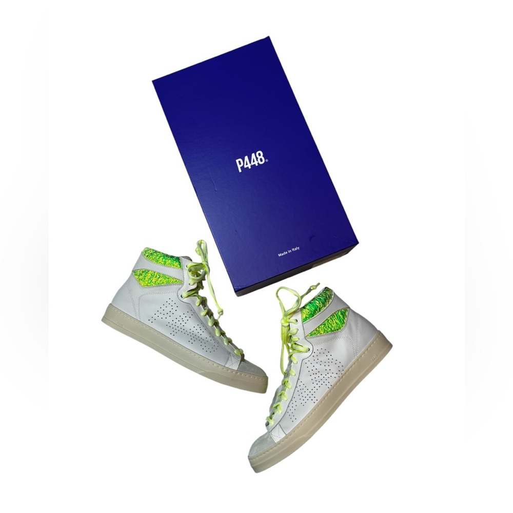 P448 Taylor High-Top Sneakers White Neon Green Women’s 11 / EU 41